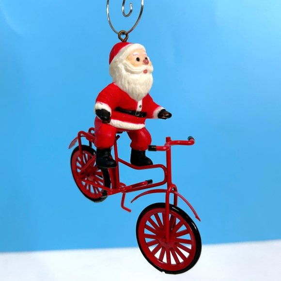 Vintage Santa Claus On Bicycle 3.5" Metal & Plastic Christmas Tree Ornament - Picture 2 of 4